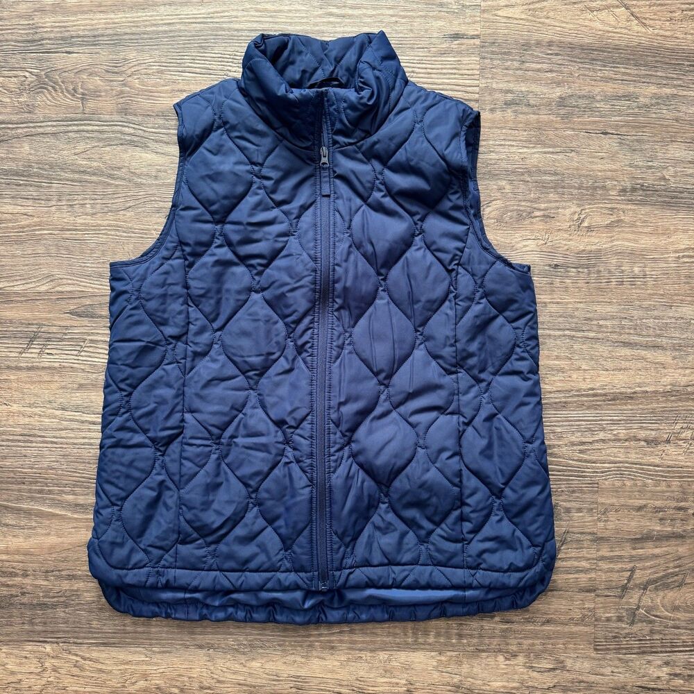 Lands End Quilted Puffer Vest Jacket Women’s Navy Feather Free size Large 14-16